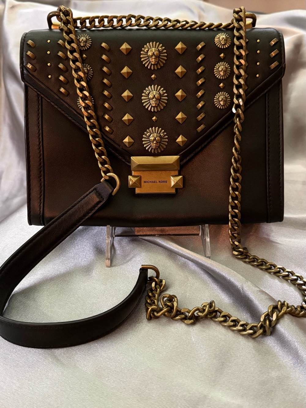 Michael Kors Whitney Embellished Black Leather Convertible Shoulder/Crossbody